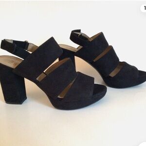 Naturalizer FREEMA Womens Black Faux Suede Platform Sandal Block Heel